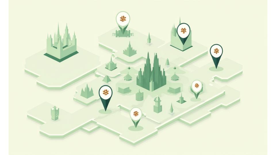 Stylizovaná mapa Prahy s vyznačenými body wellness zdrojů